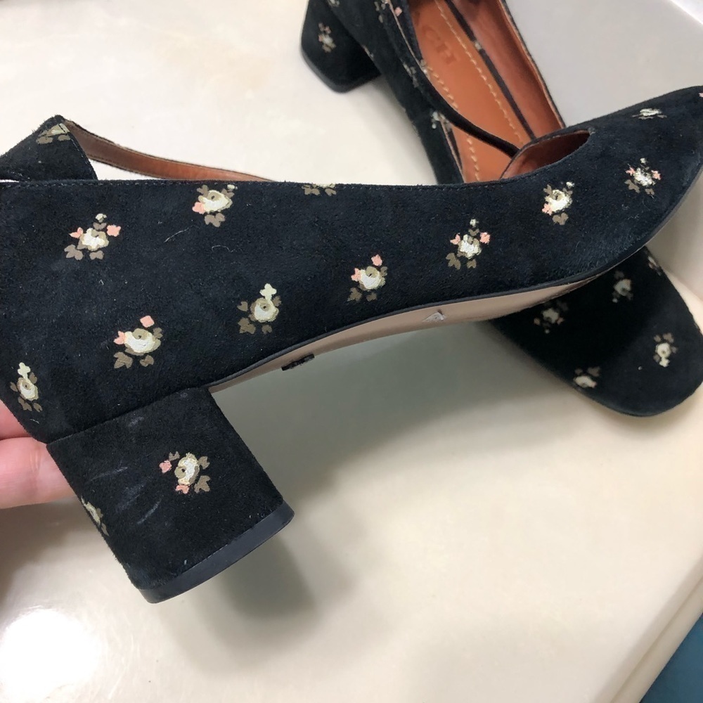 Coach shoes black Ankle Strap Pump Prairie floral chunky heel cottagecore chic - Picture 8 of 16